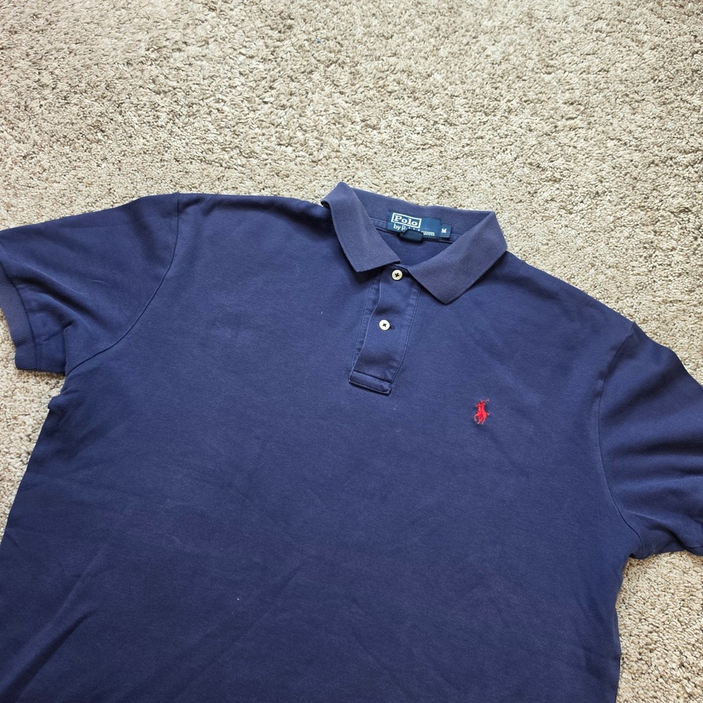 Polo Ralph Lauren Polo Shirt Mens M Navy Blue Cotton Short Sleeve Preppy Classic